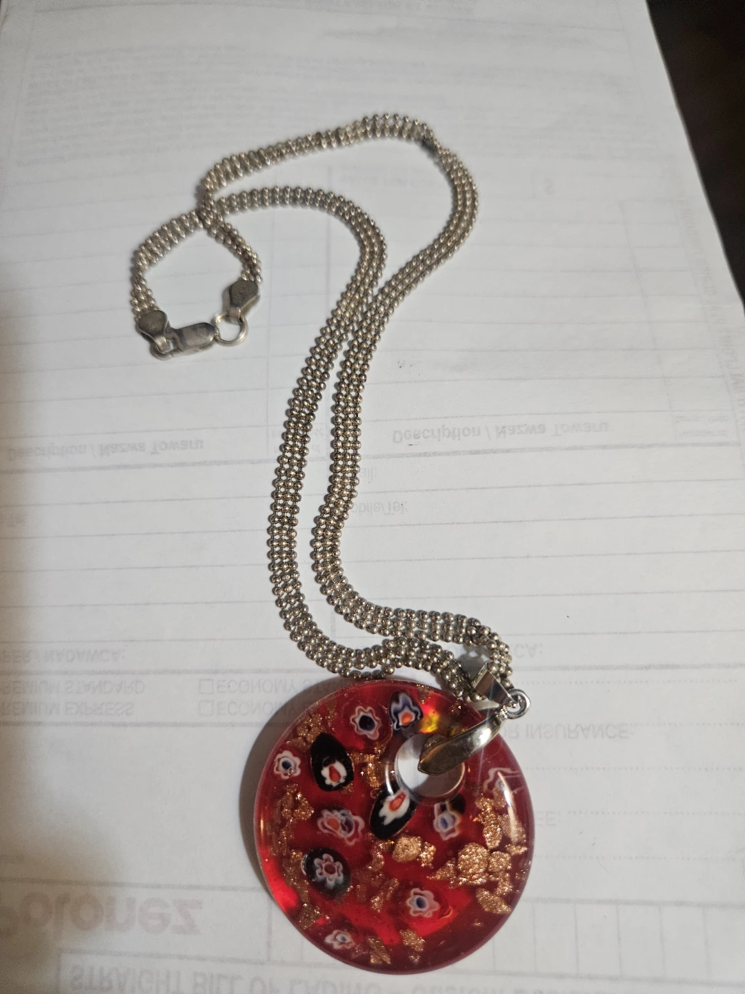 Millefiori Glass Pendant Necklace with-925 Silver Chain - photo 2