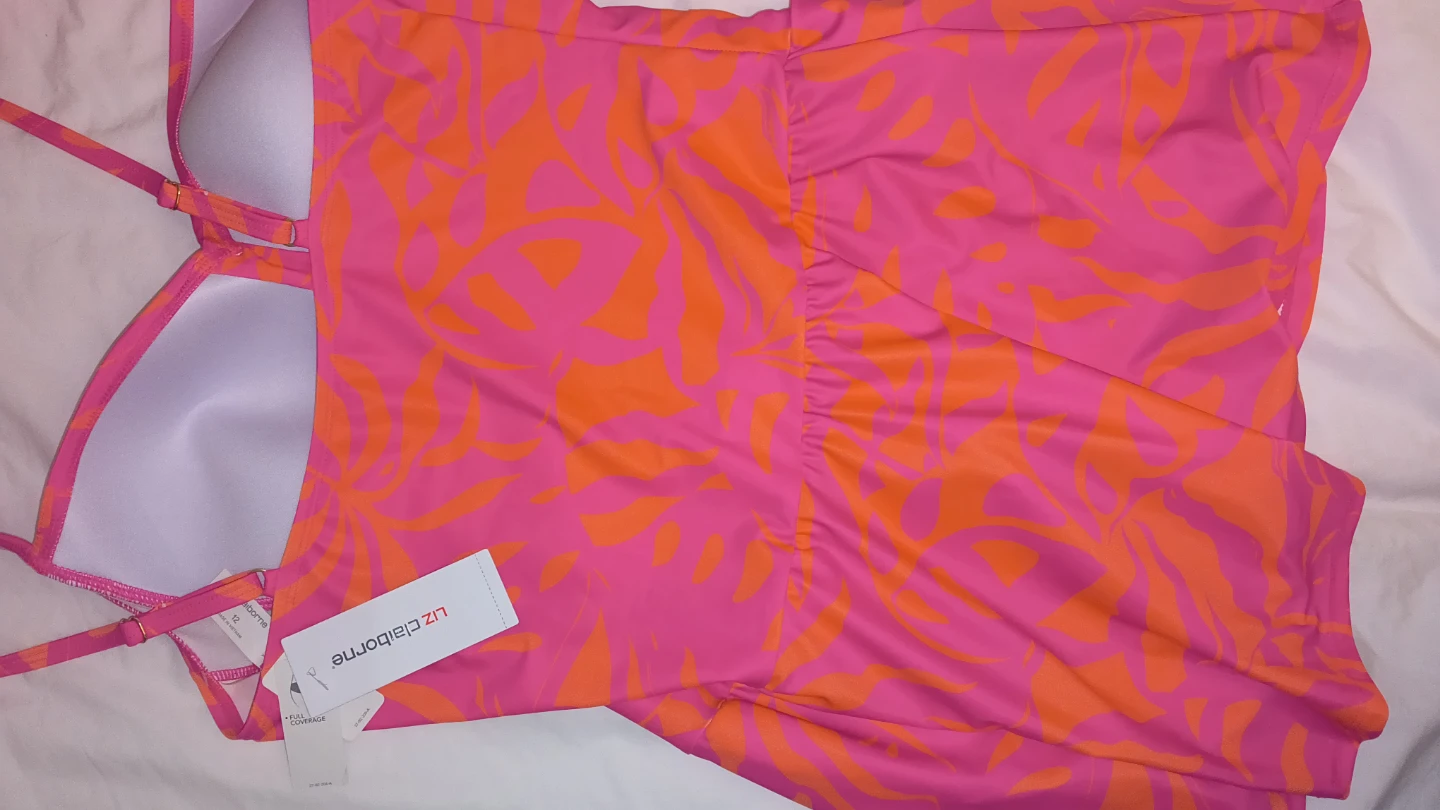 Liz Claiborne Pink Orange Leaf Print Swimsuit Size 12 - photo 4