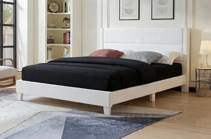 White Faux Leather Platform Bed Frame - photo 2