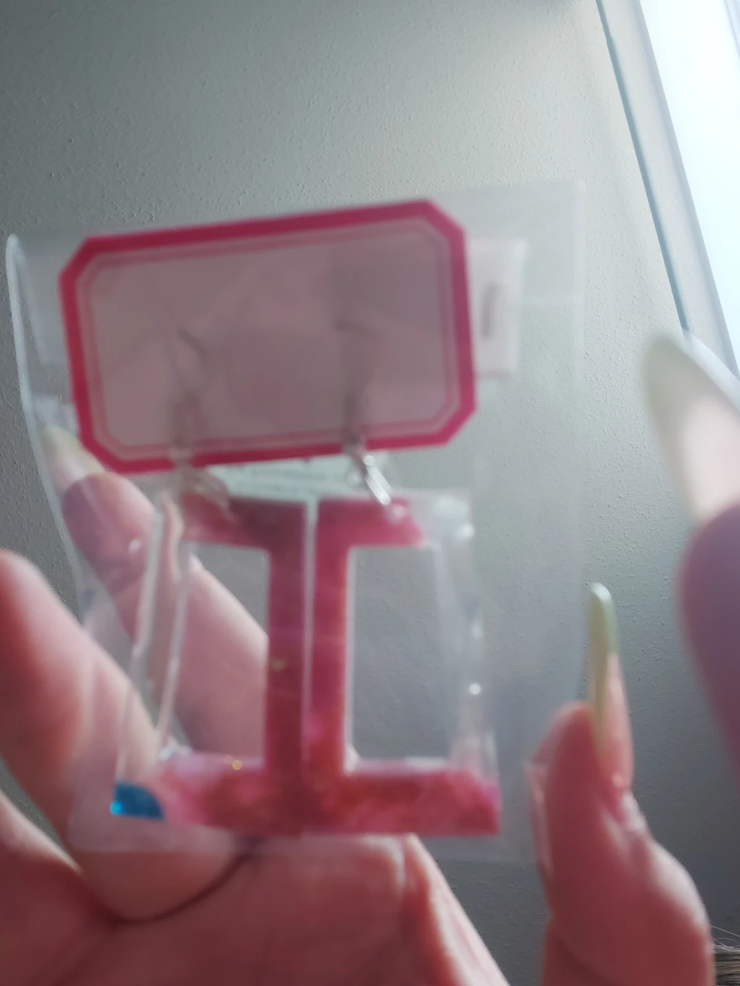 Handmade Pink Resin Letter "I" Earrings