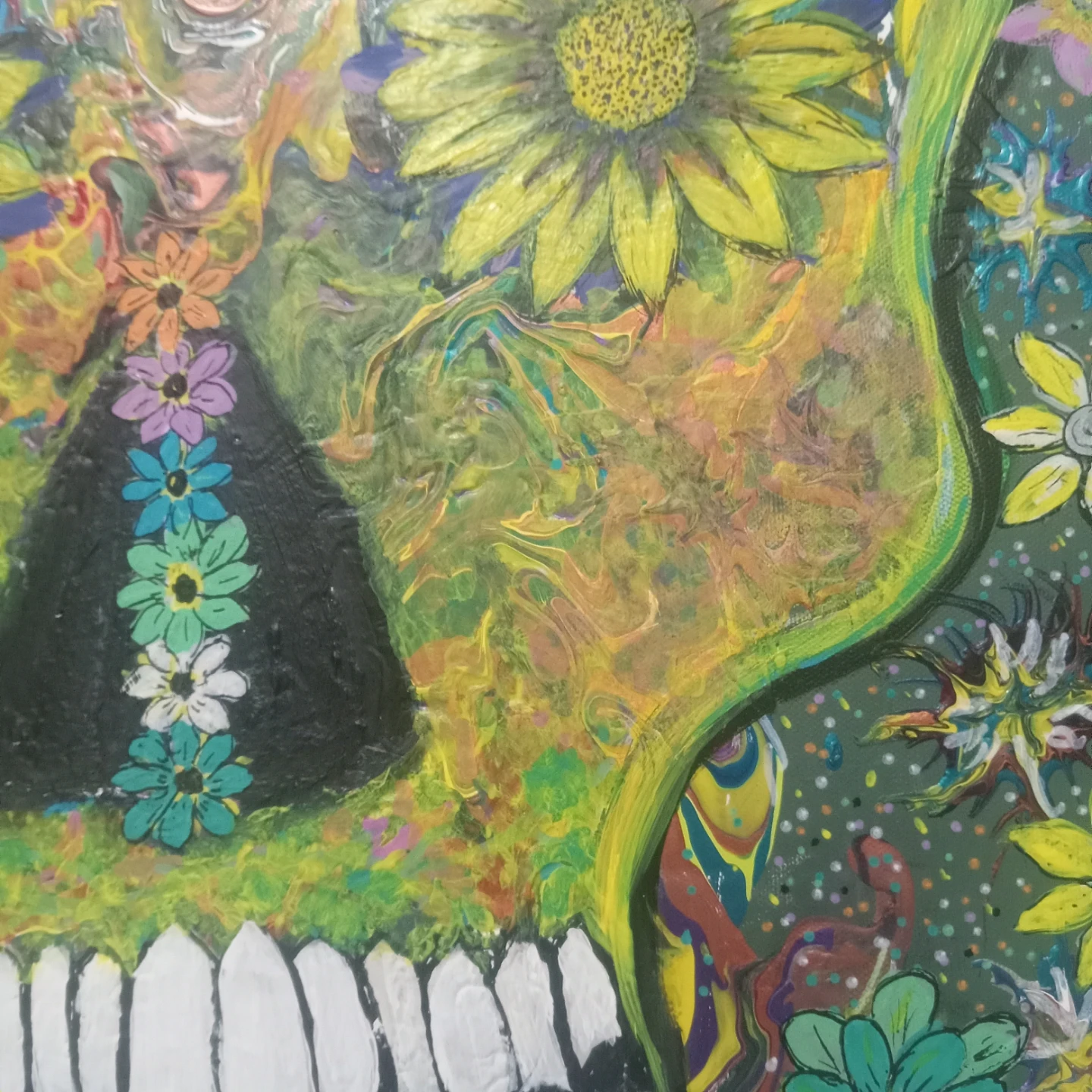 Psychedelic Skull Flower Art Painting