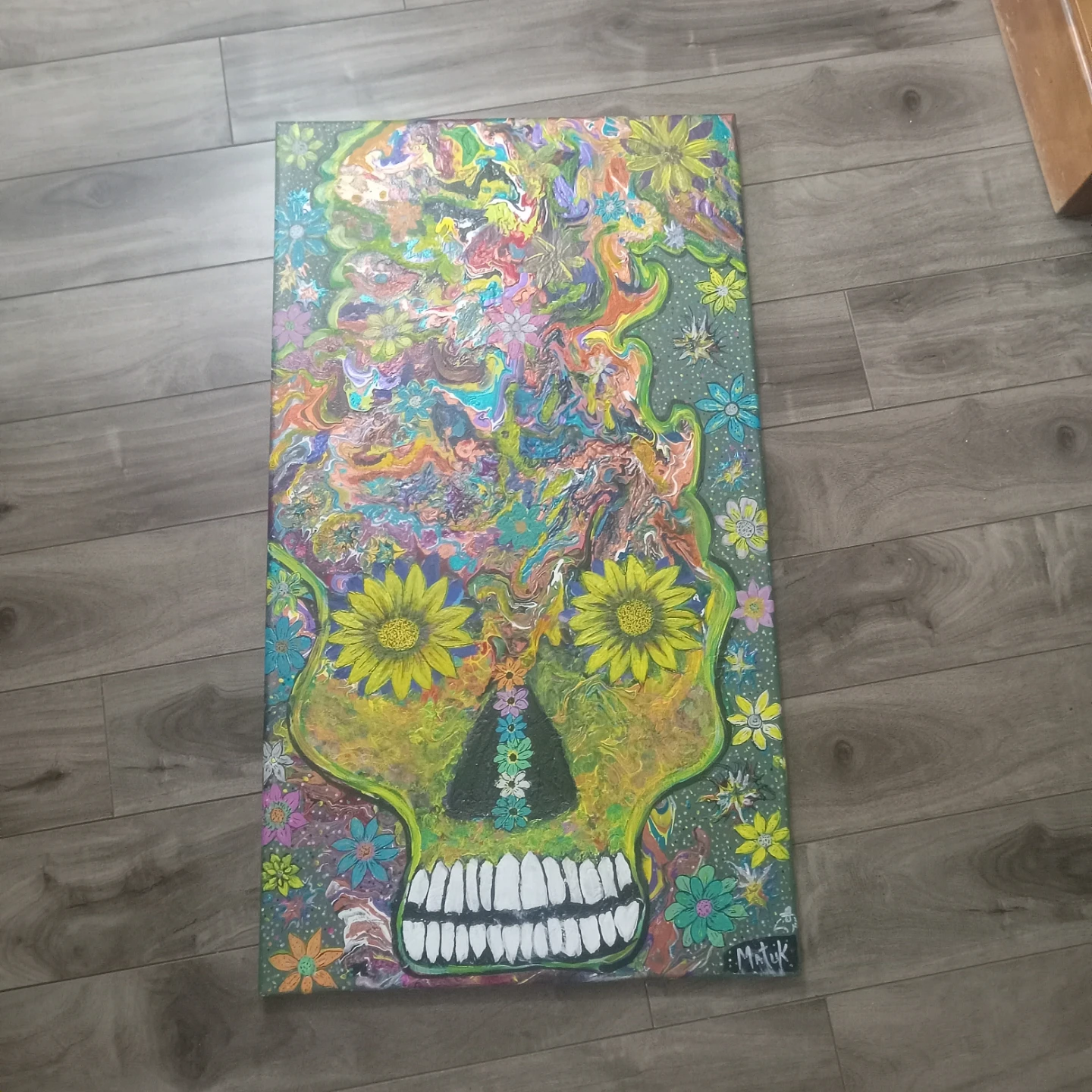 Psychedelic Skull Flower Art Painting - photo 2