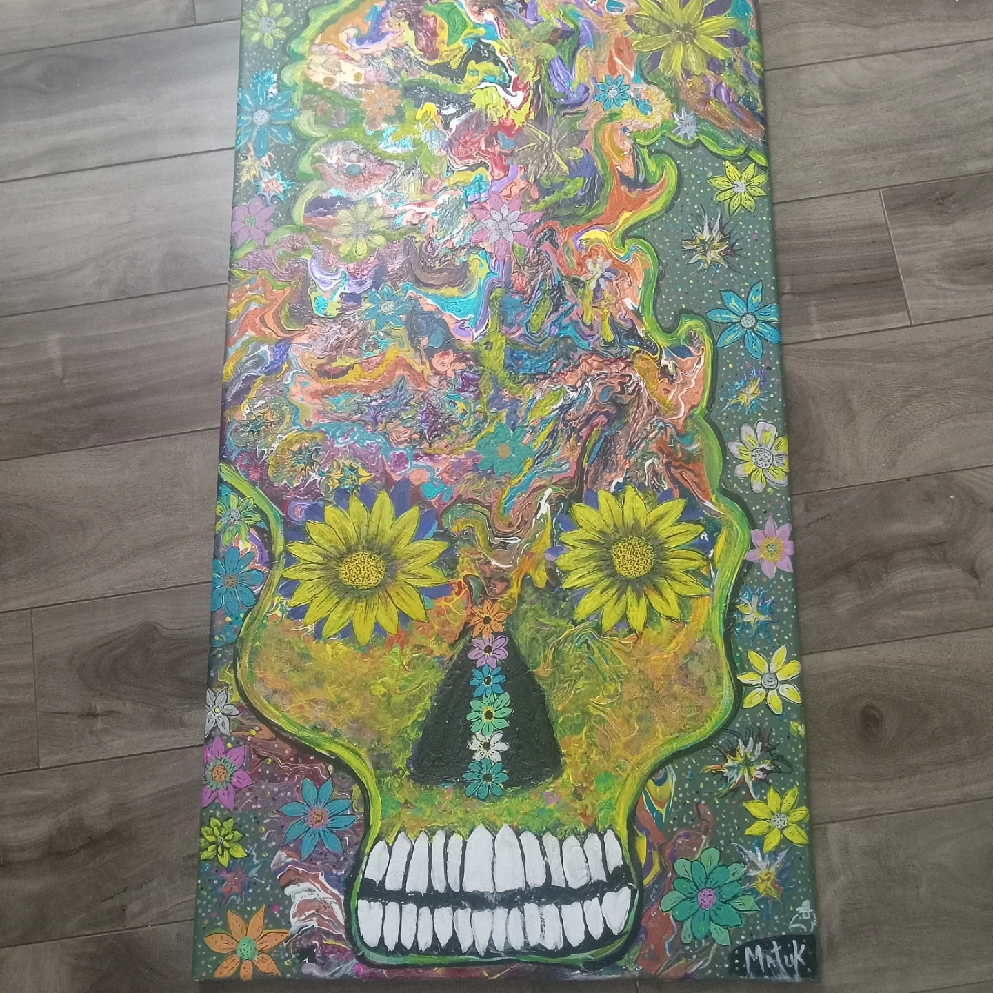 Psychedelic Skull Flower Art Painting - photo 3