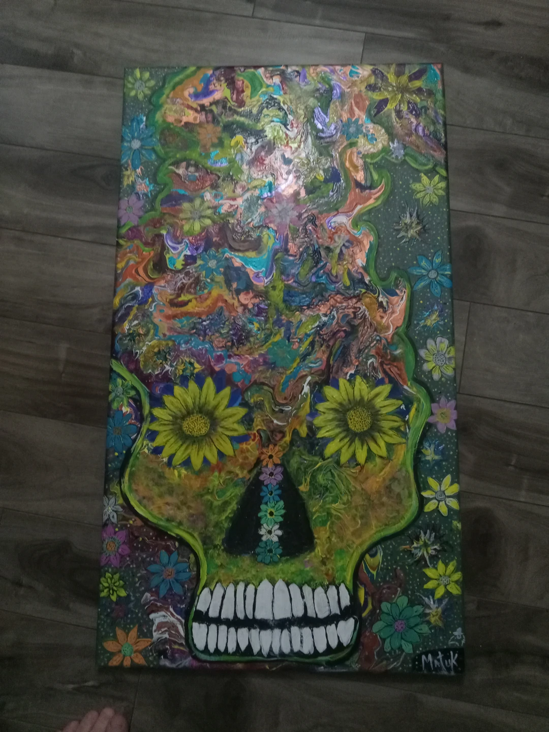 Psychedelic Skull Flower Art Painting - photo 4
