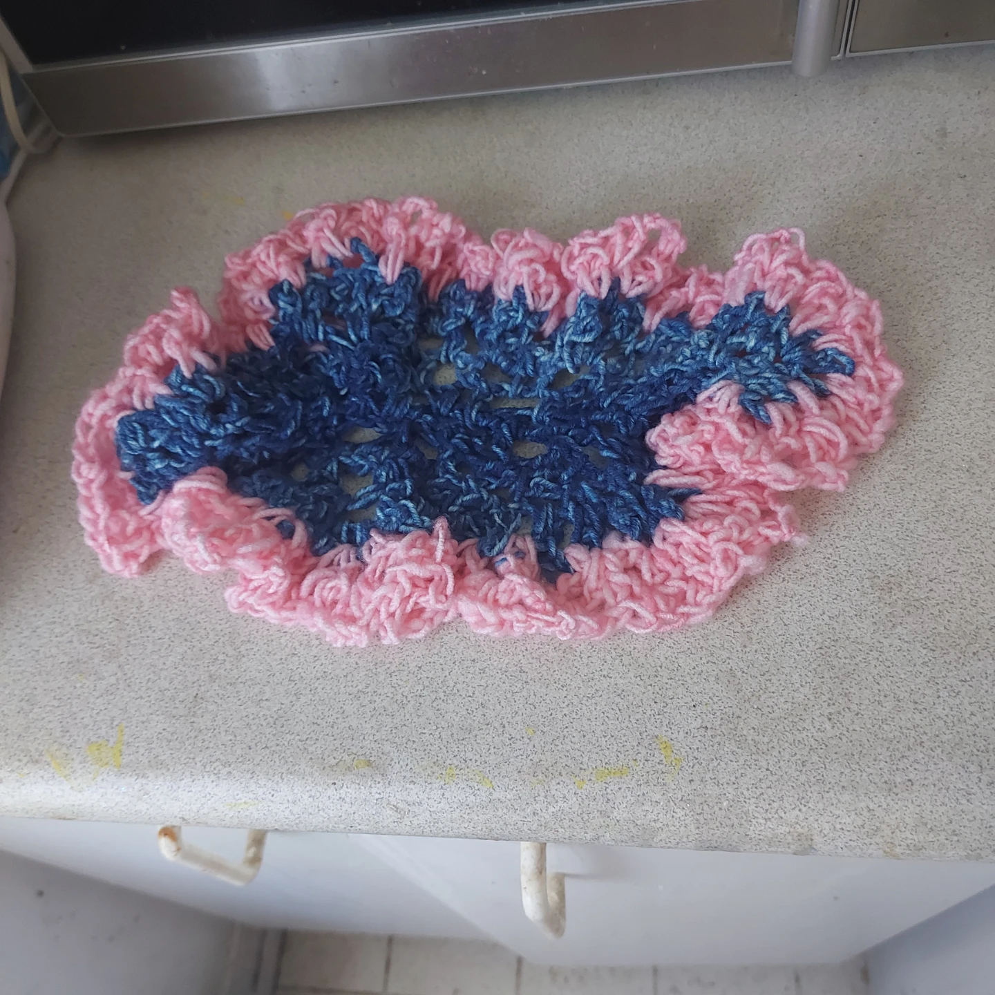 Handmade Crochet Coaster Blue and Pink
