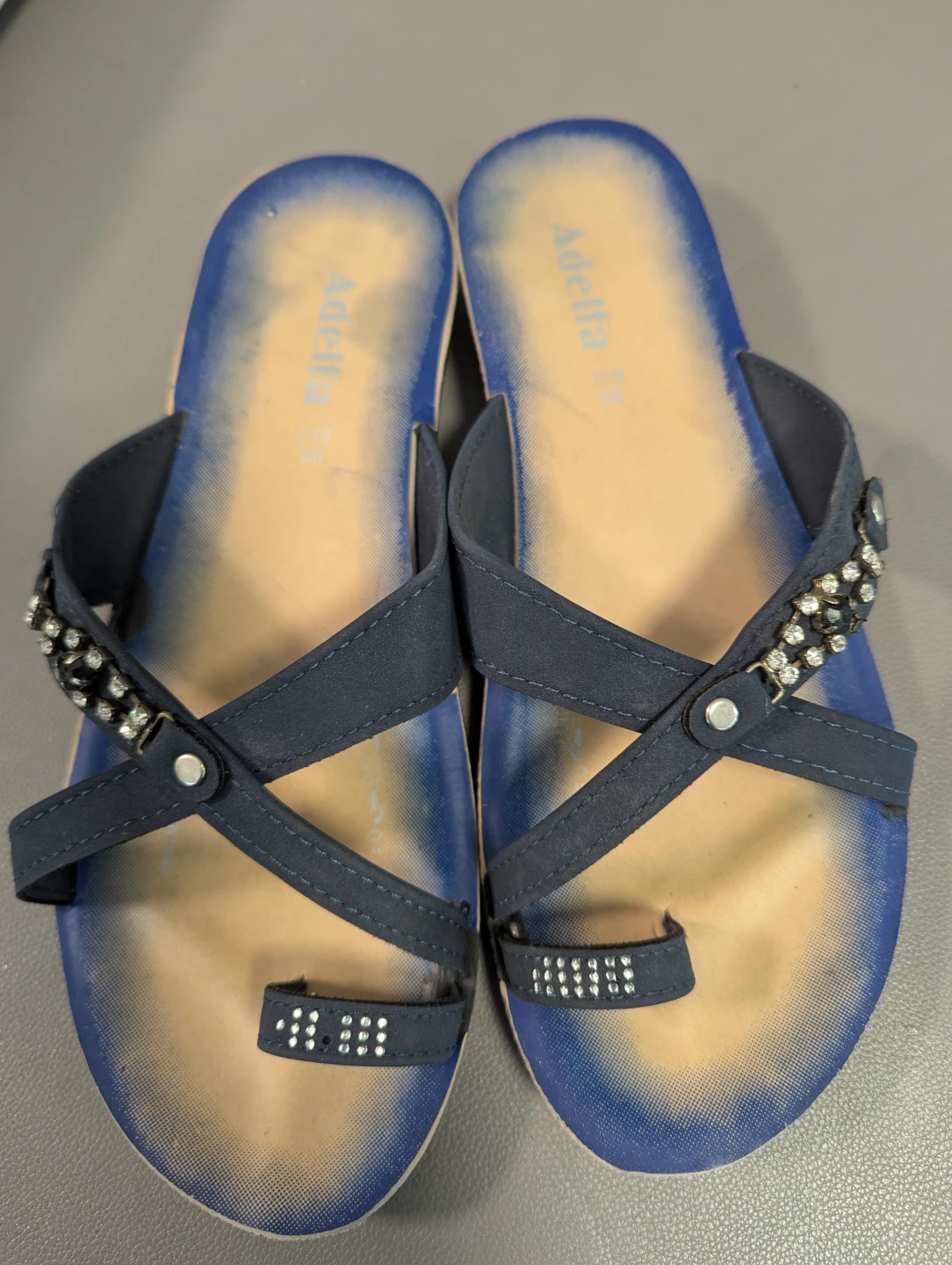 Adelfa Blue Embellished Flip Flops Size 40