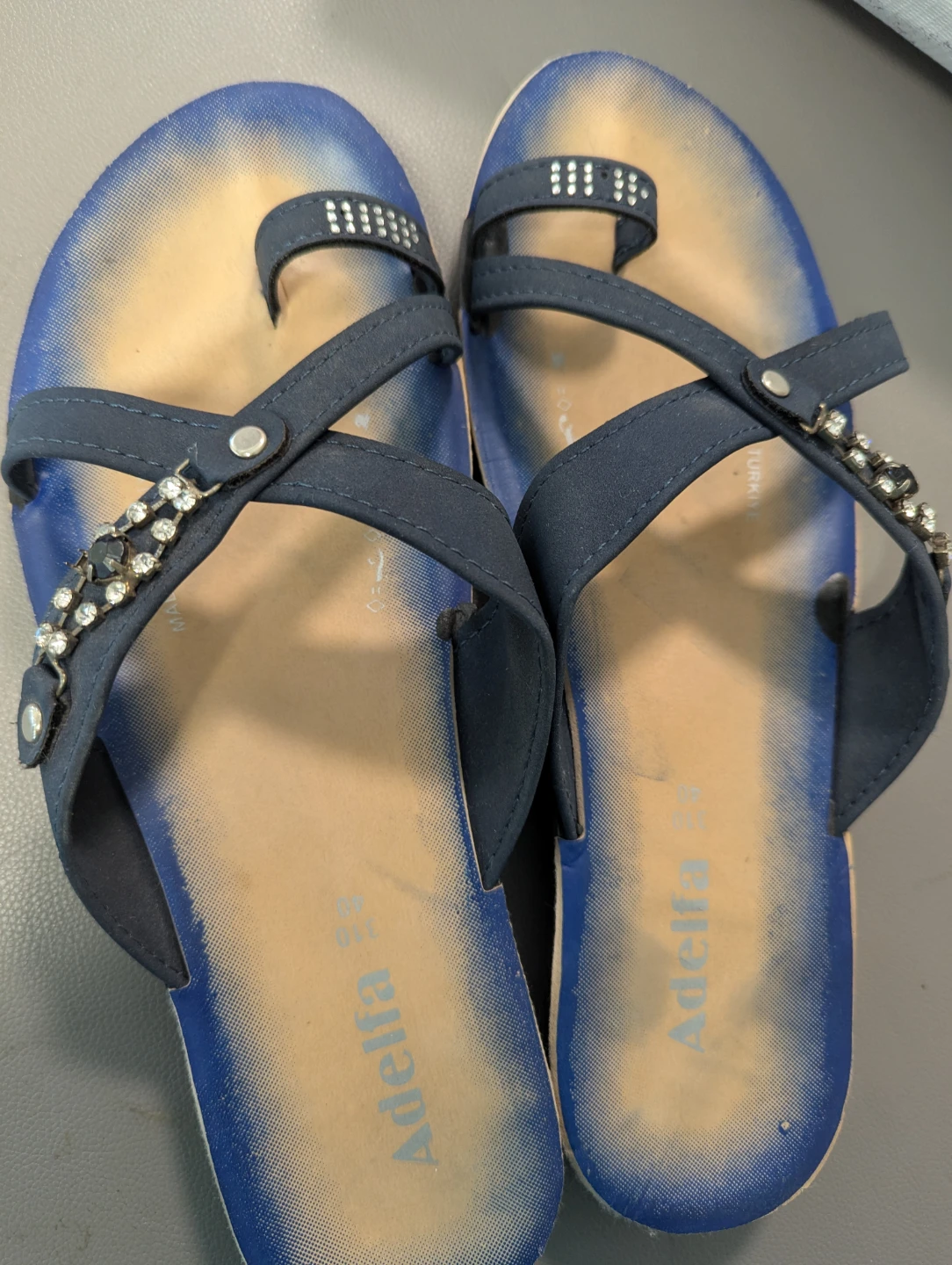 Adelfa Blue Embellished Flip Flops Size 40 - photo 2