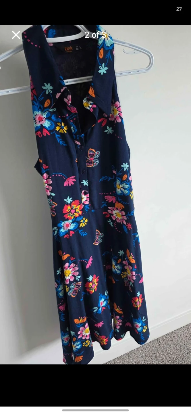 Navy Floral Butterfly Sleeveless Dress - photo 2