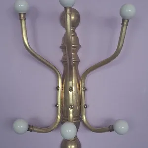 Brass Coat Rack 6 Hooks with porcelain knobs