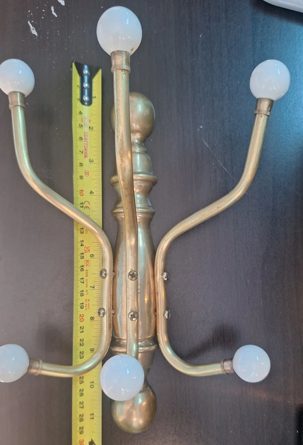 Brass Coat Rack 6 Hooks with porcelain knobs - photo 2