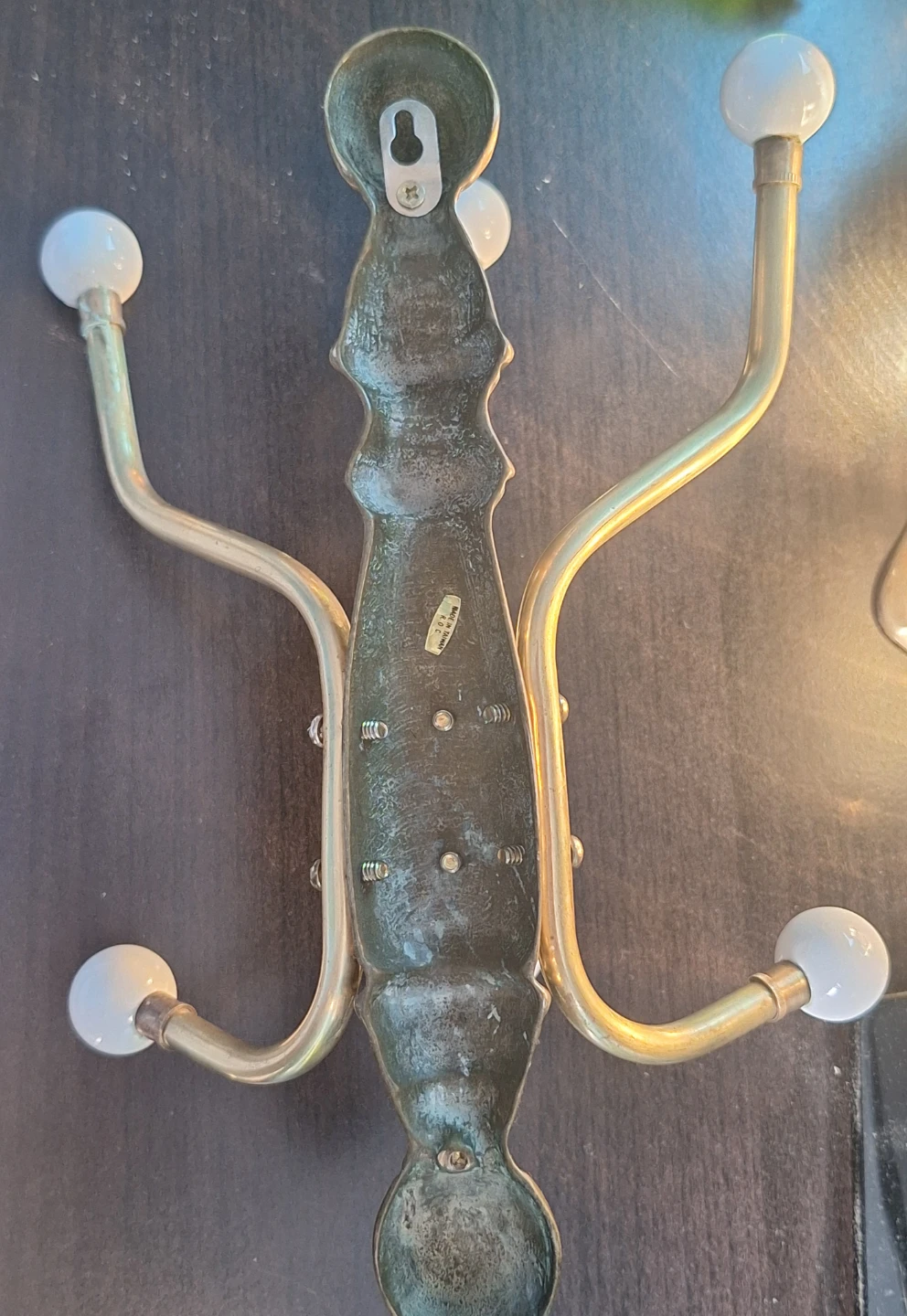 Brass Coat Rack 6 Hooks with porcelain knobs - photo 3