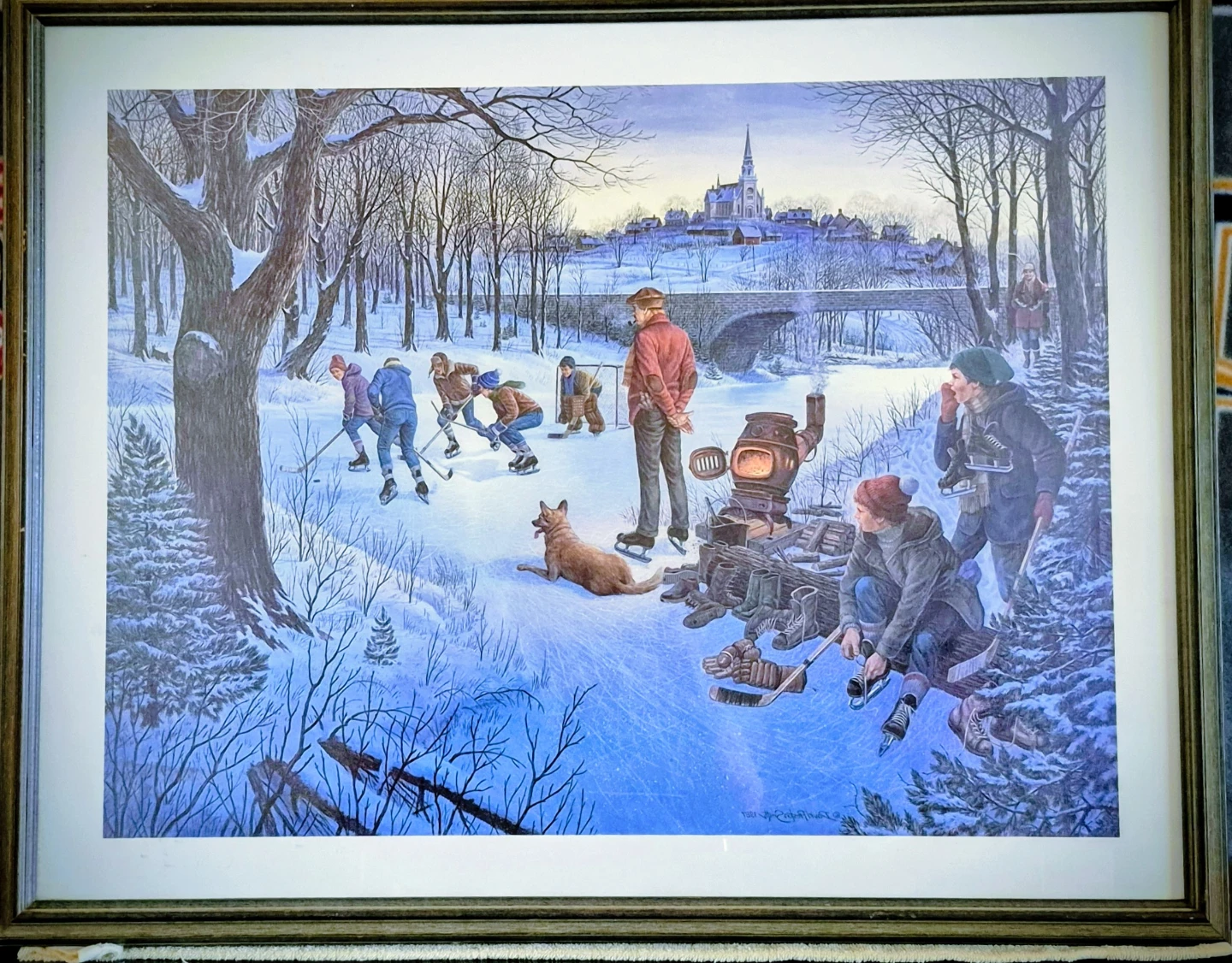 Framed Art Print - Bears in River and Hockey Sceneprints