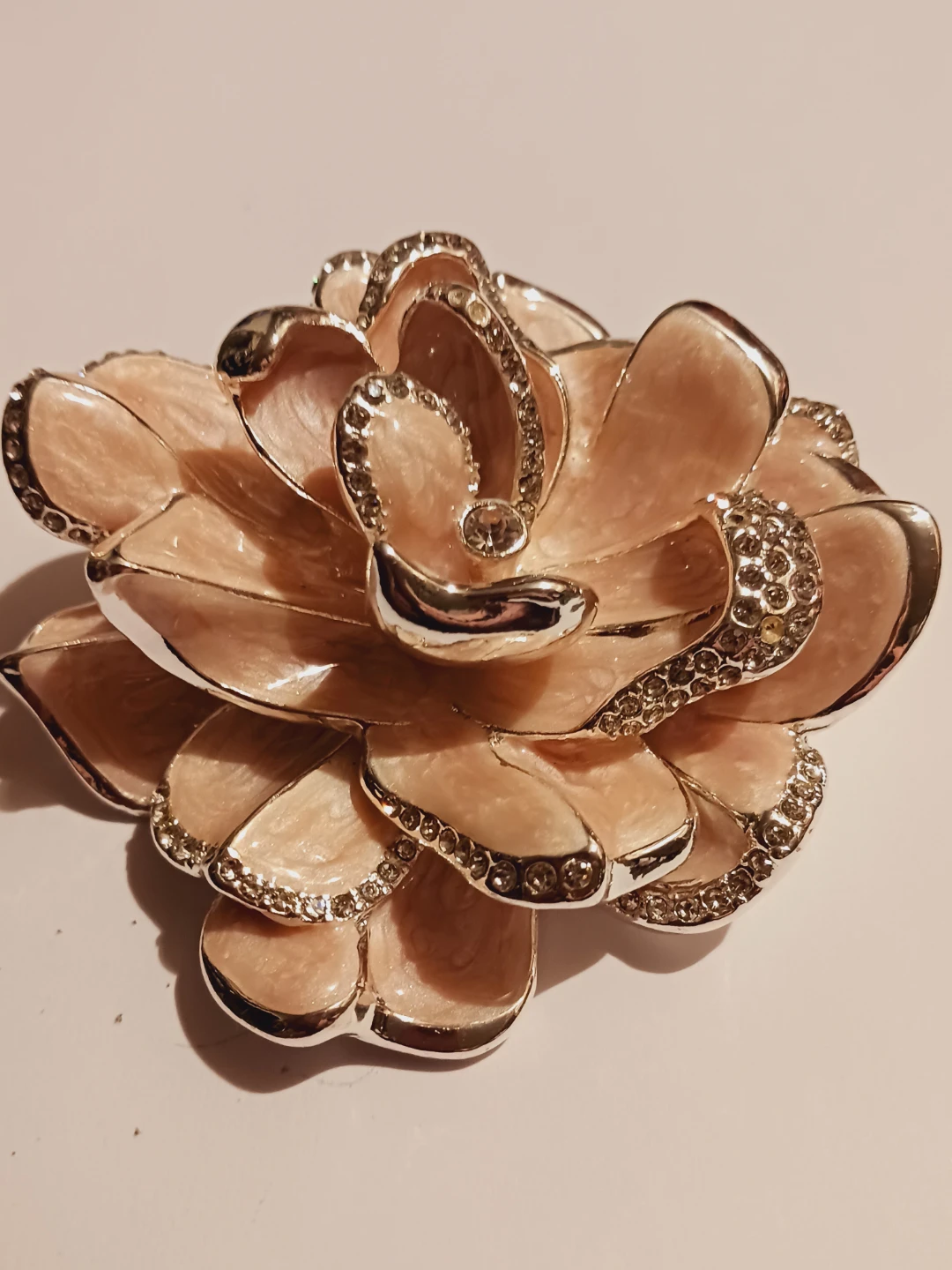 1960s JOAN RIVERS Signed Pink Gardenia Swarovski Crystal Brooch