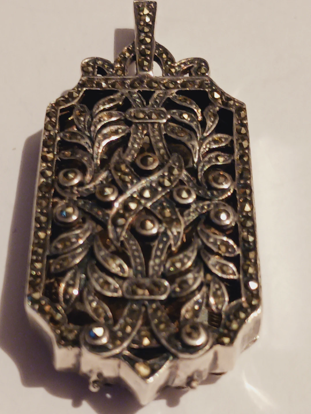 Antique Sterling Silver 925 Marcasite Locket Pendant - photo 5