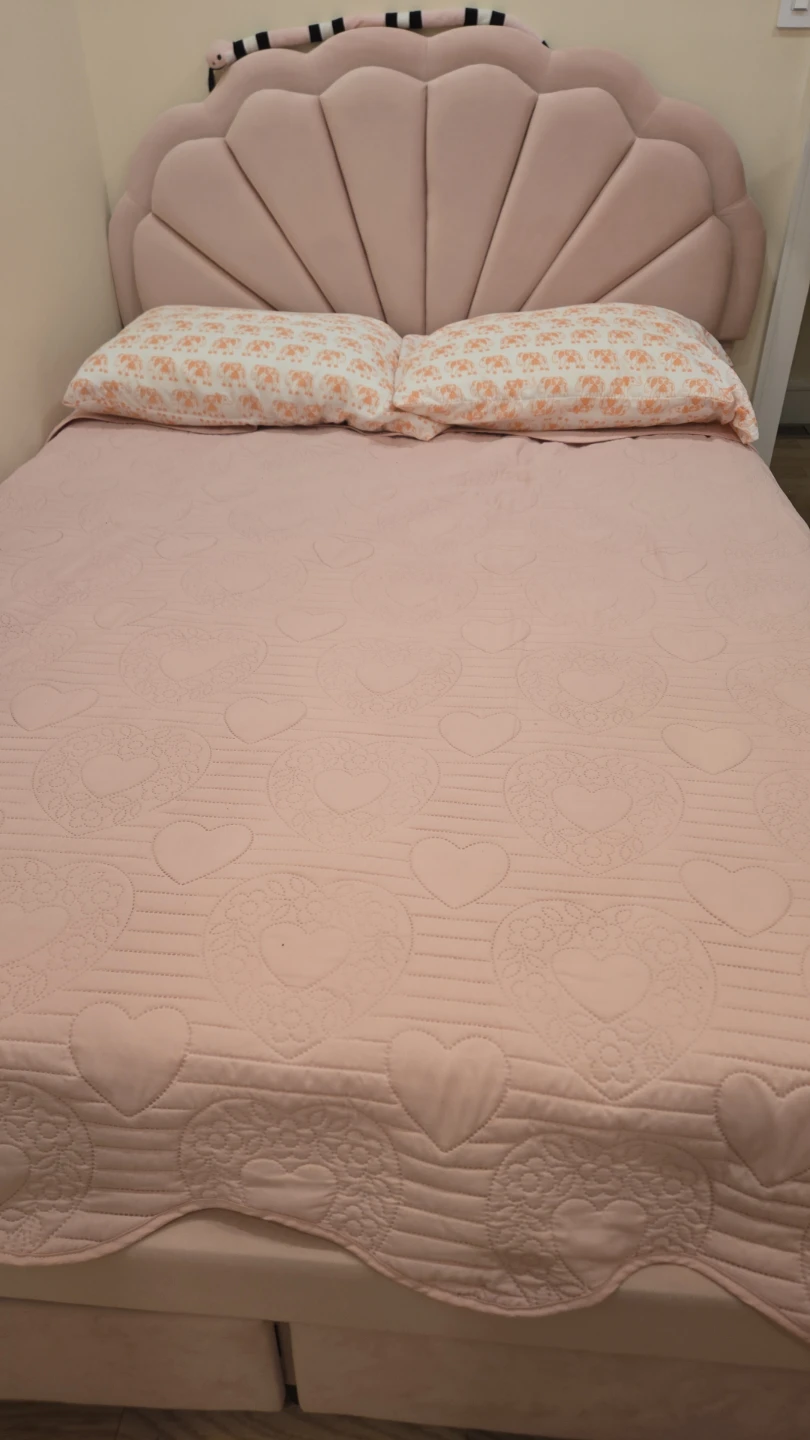 Pink Velvet Shell Headboard Bed Frame