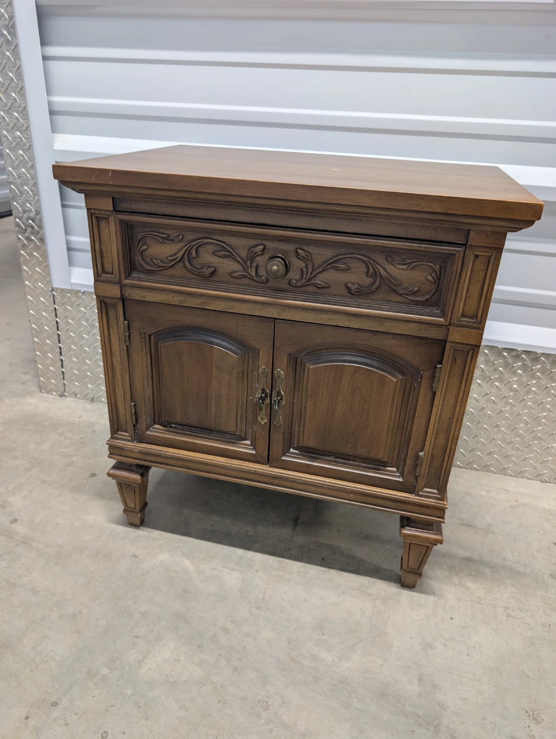 Vintage Wooden Nightstand with Carved Details