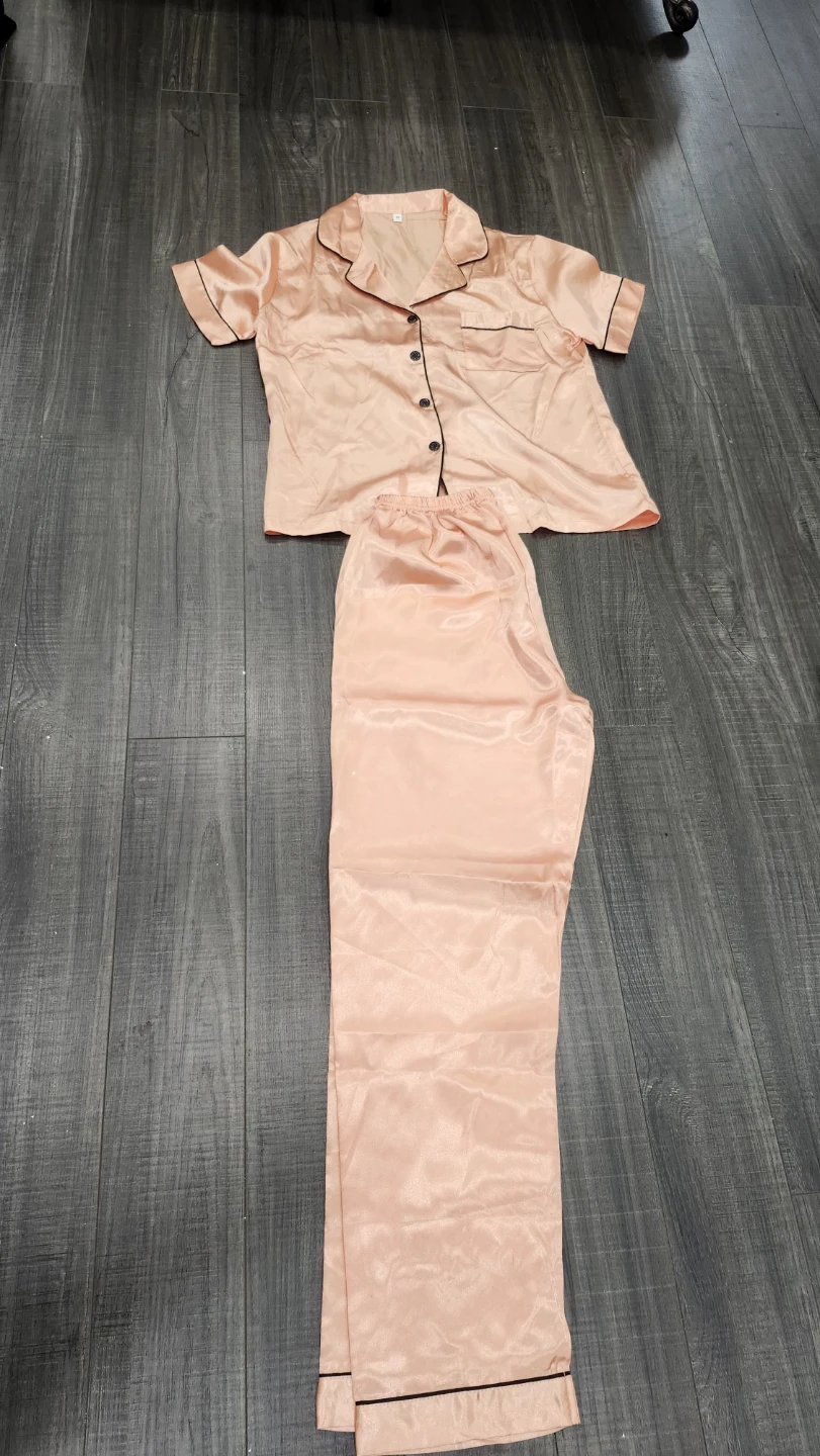 Peach Satin Pajama Set - Size Medium