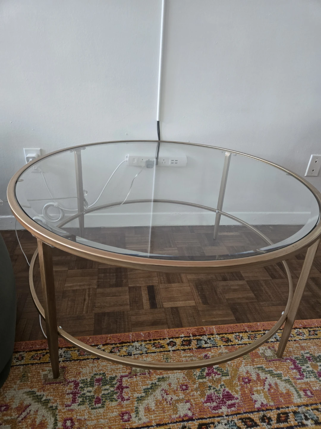 Round Coffee Table - Gold Metal Frame Glass Top - photo 5