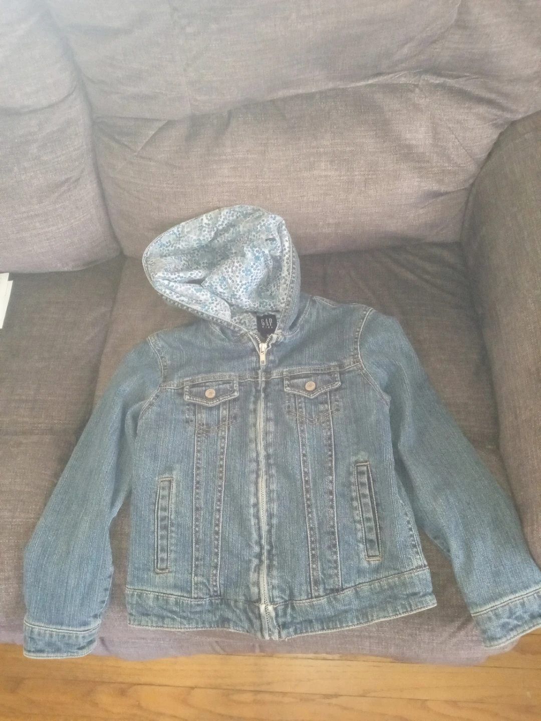 GAP Kids Denim Jacket with Floral Hood