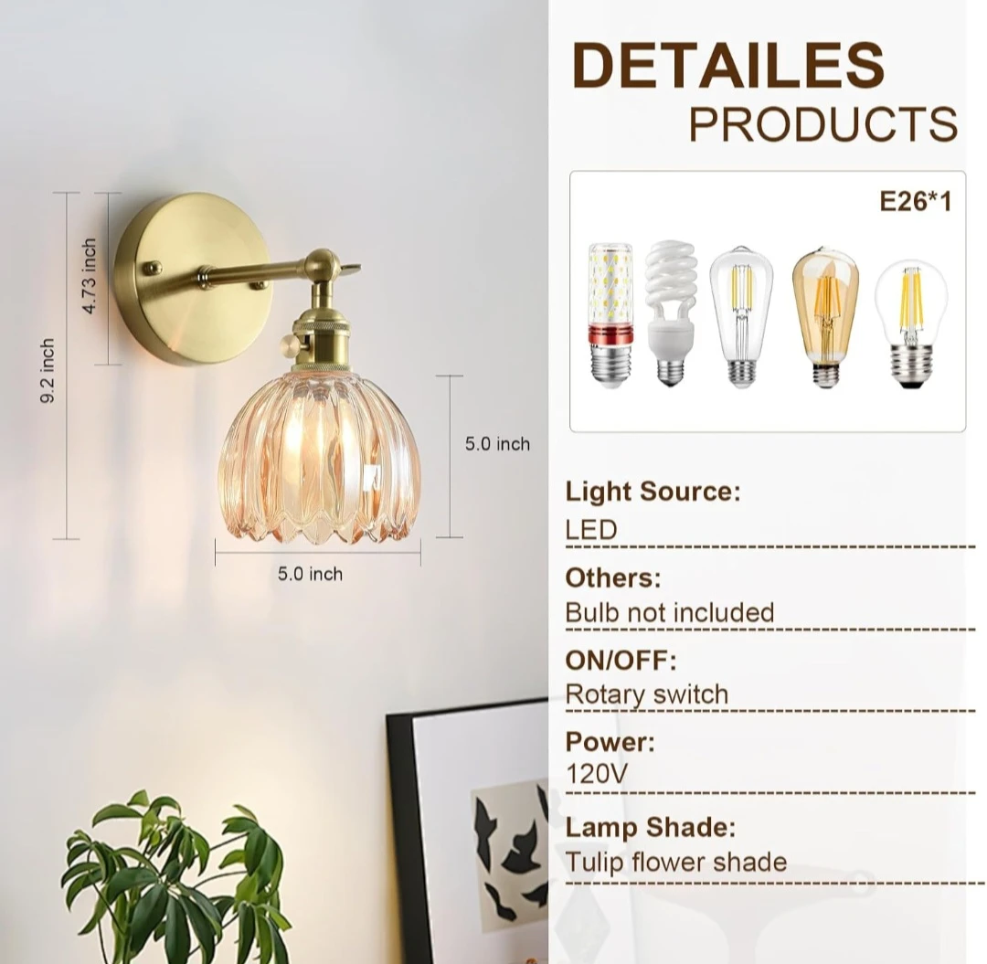 Wall Sconce Lamp with Tulip Flower Shade - photo 3