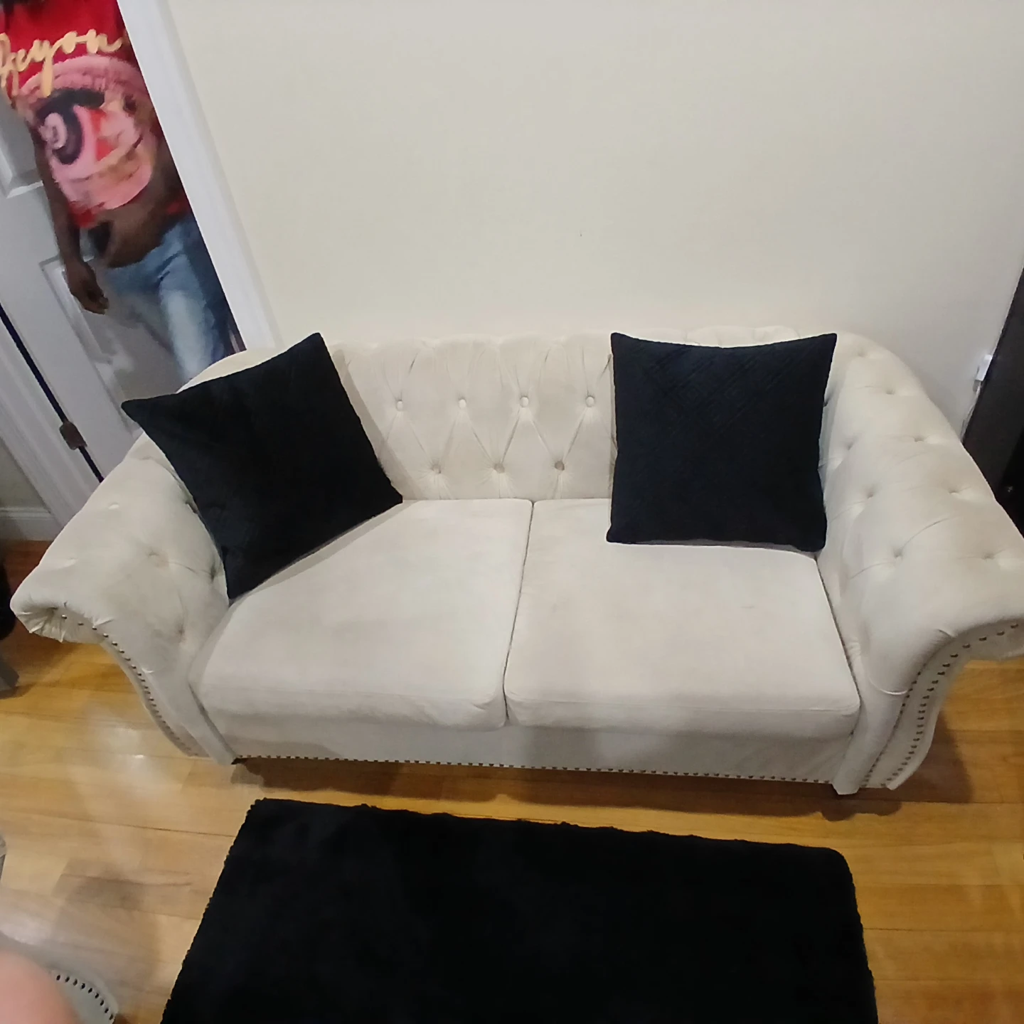 Tufted Loveseat Sofa with Studded Trim - photo 4