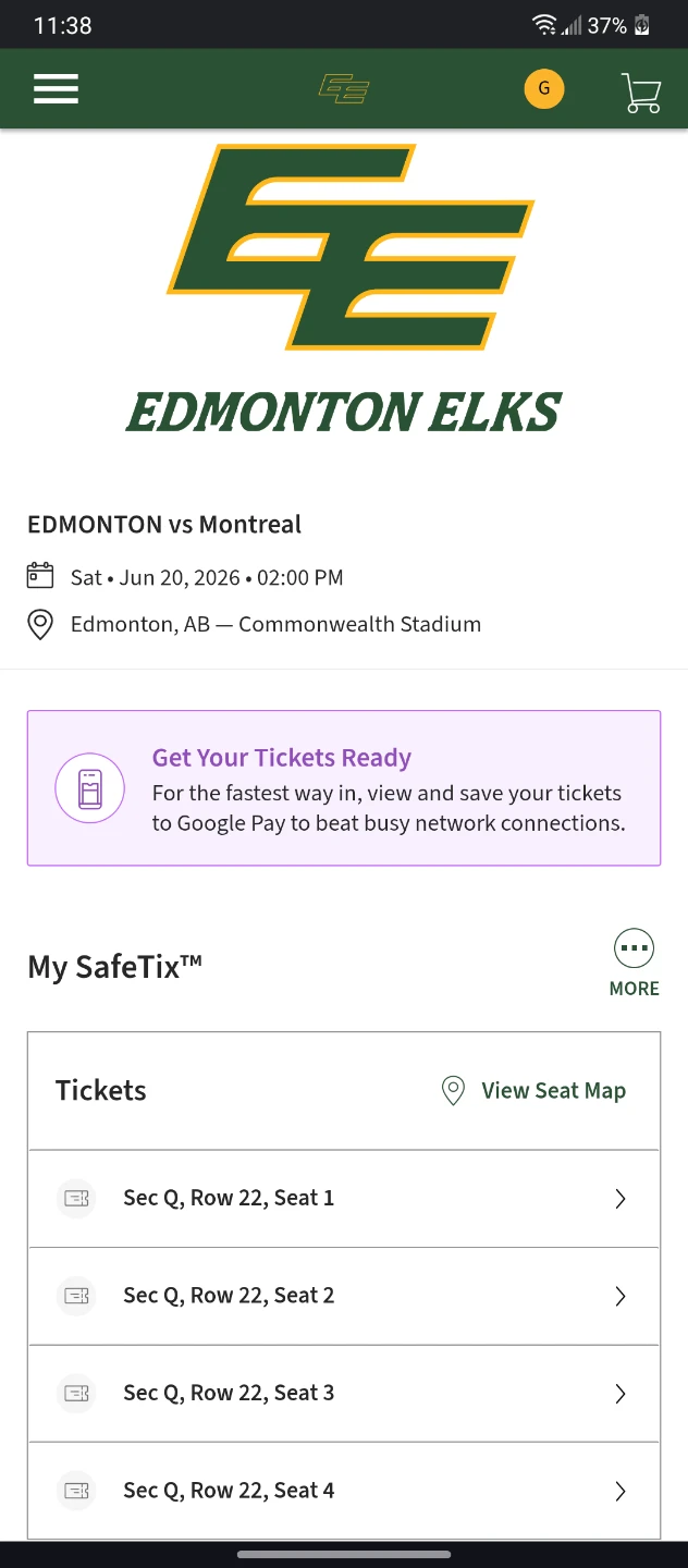 4 Edmonton Elks Game Tickets for tomorrow June 20