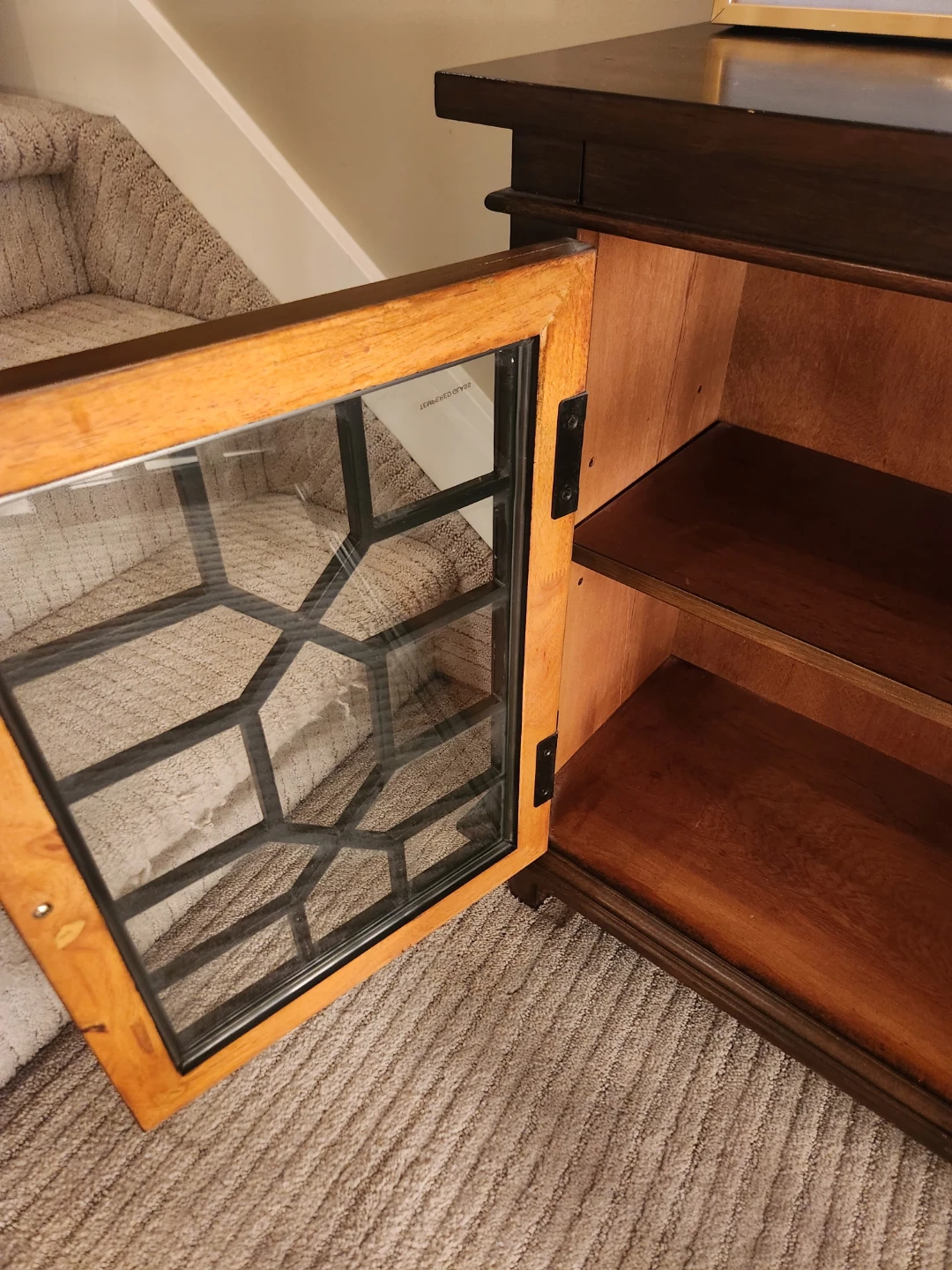 Dark Wood Cabinet with Decorative Glass Doors - photo 2