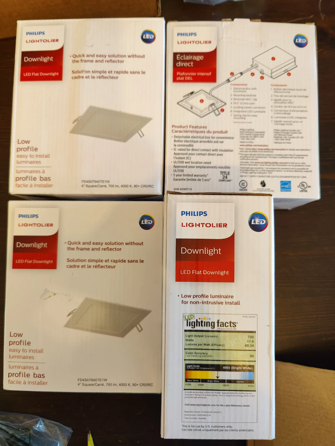 Philips Lightolier LED Flat Downlight 4" Square 700lm