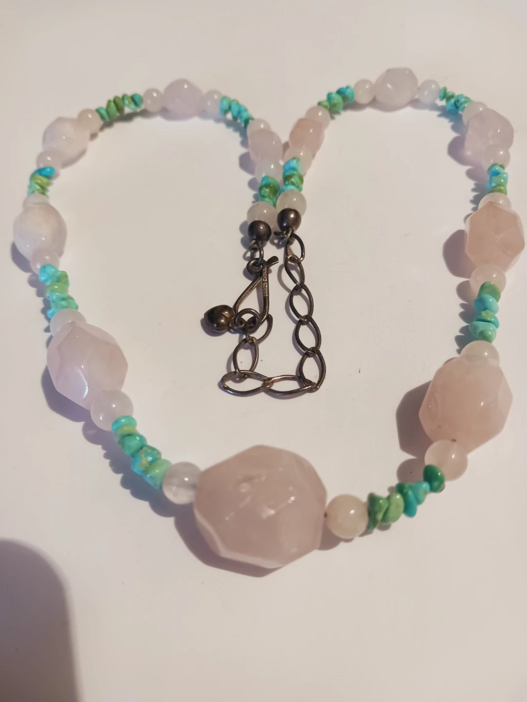 Sterling Silver Genuine Rose Quartz &Turquoise Beaded Necklace - photo 4