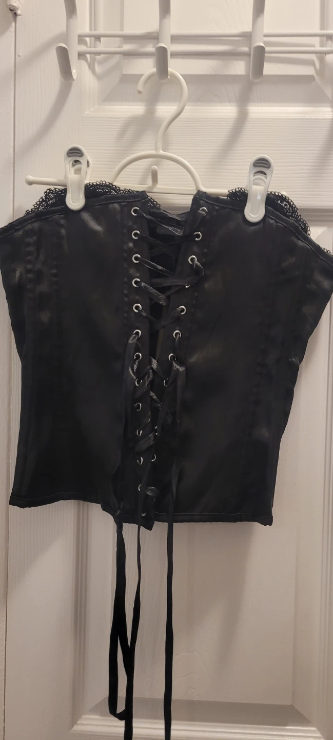 Black Corset with Rhinestones and Lace Trim