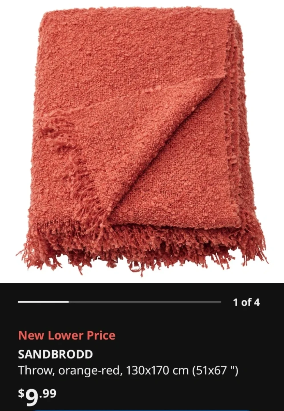 SANDBRODD Throw Blanket - Dark Yellow or Orange-Red