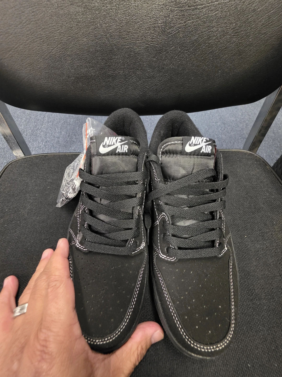 Jordan 1 Low "Phantom" Black Suede Sneakers - photo 2
