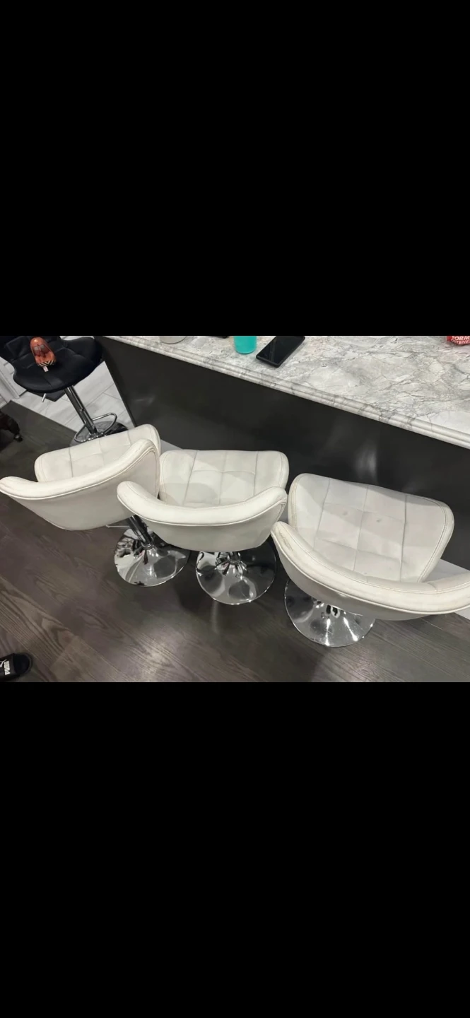 Set of 3 White Adjustable Bar Stools