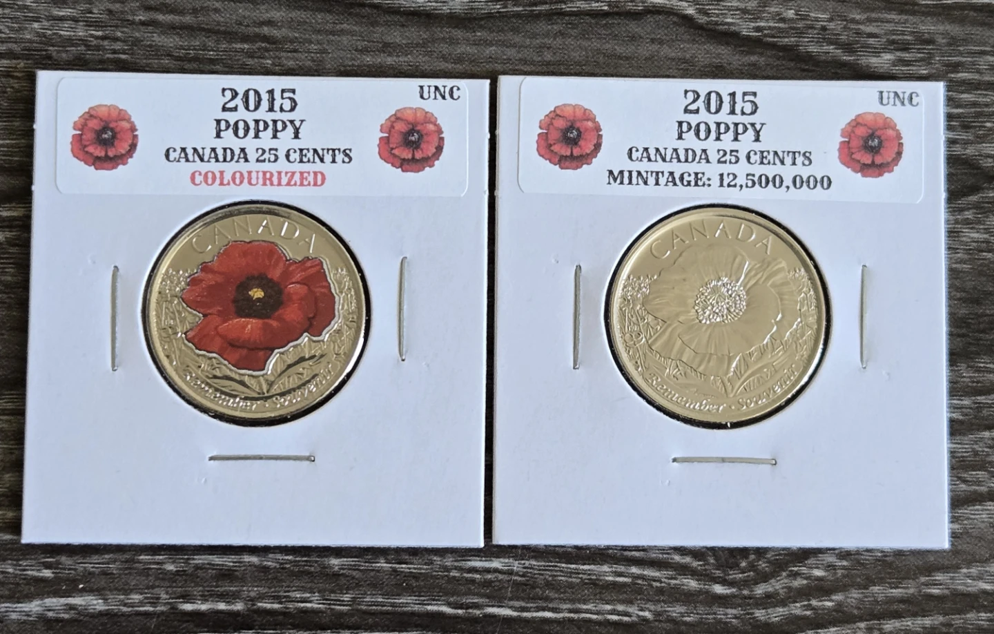 2015 Canada 25 Cents Poppy Coin(pair) UNC