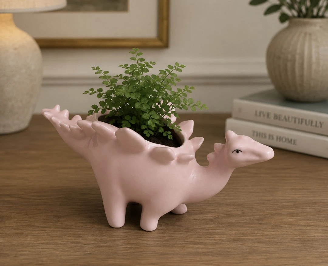 Pink Ceramic Dinosaur Planter