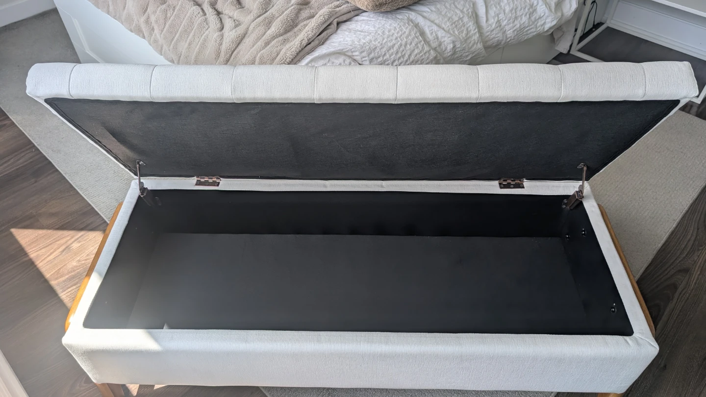White Tufted Storage Bench with Wooden Legs - photo 3