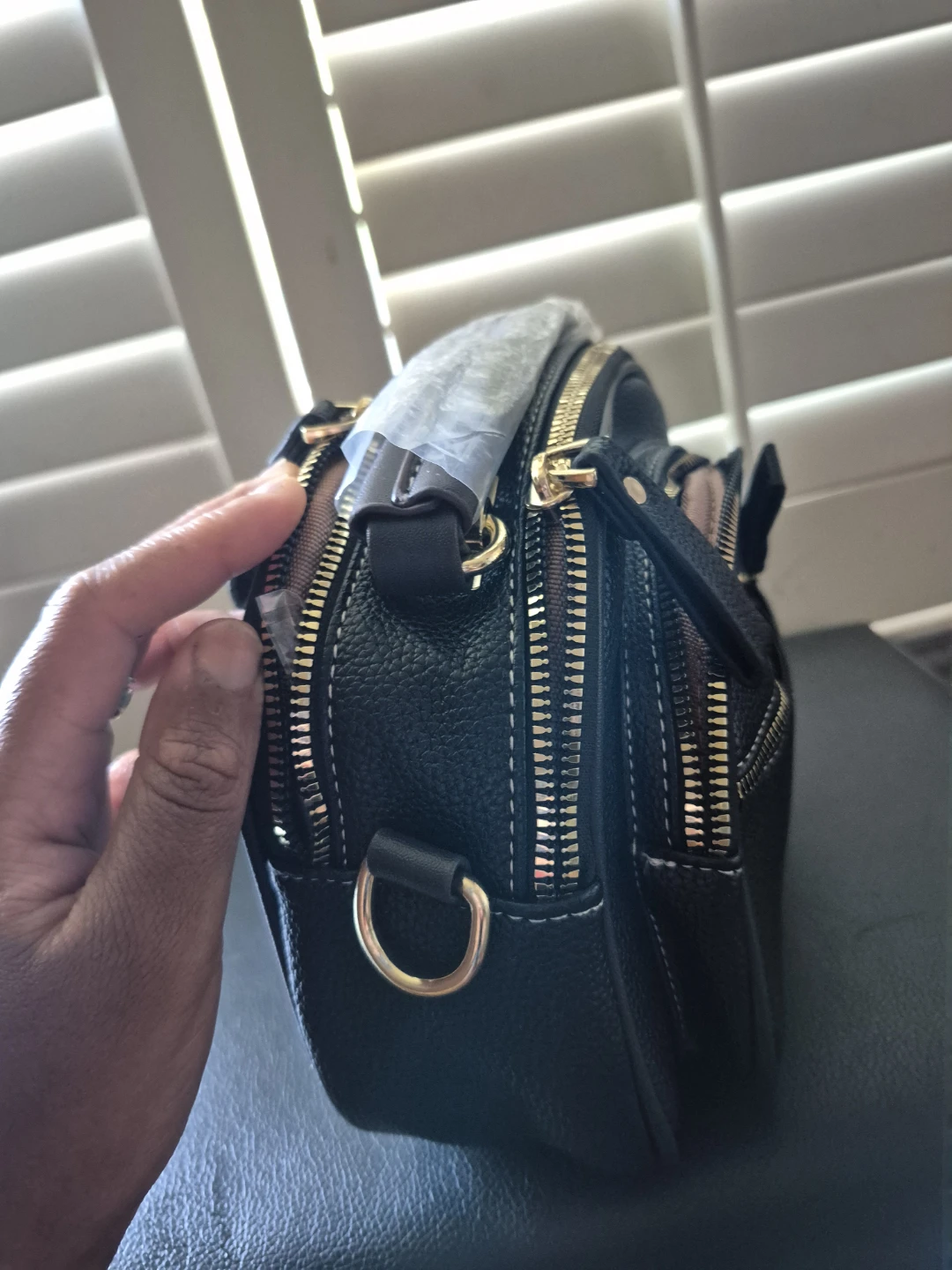 Black Faux Leather Crossbody Bag with Gold Accents - photo 2