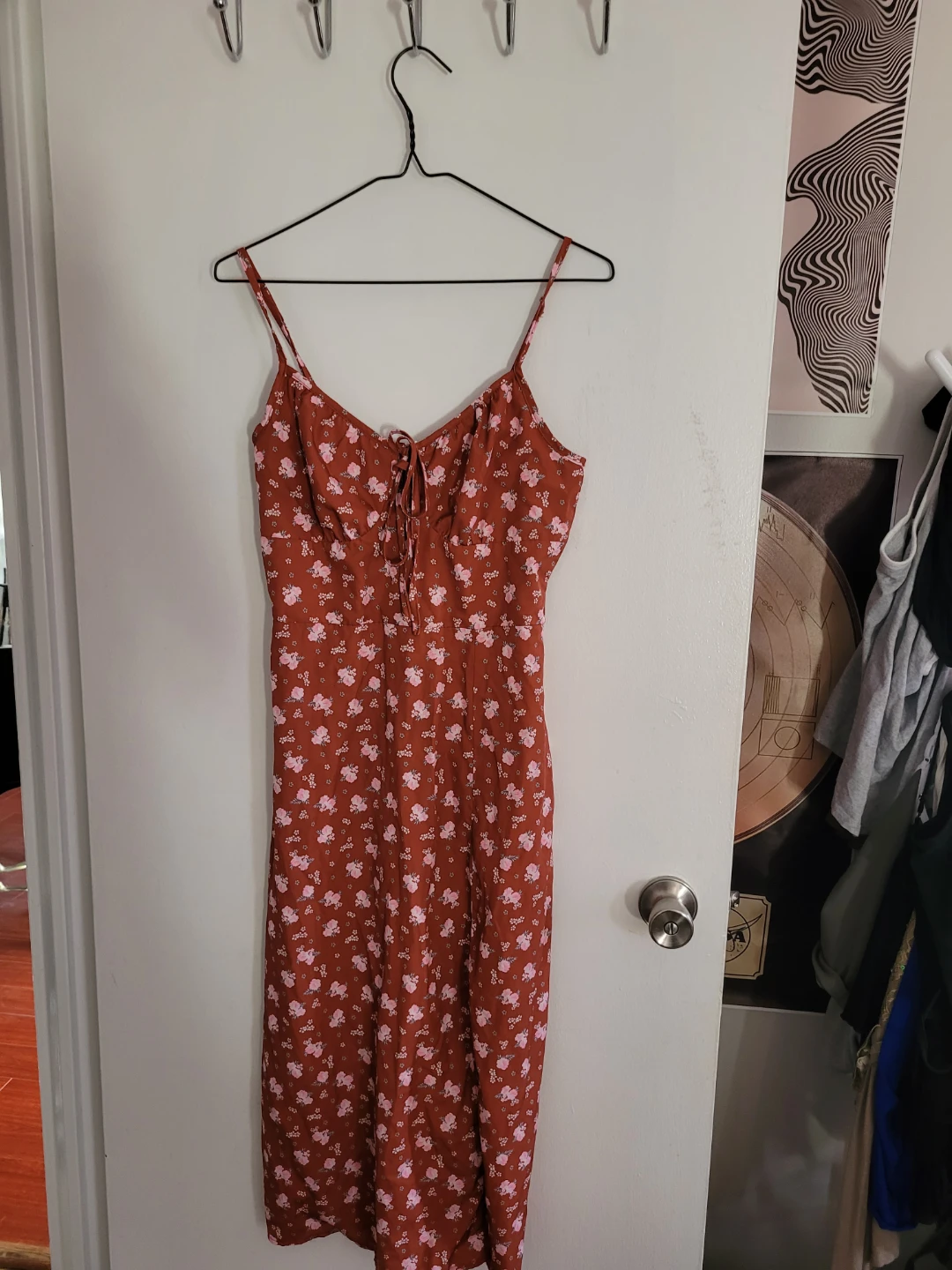 Rust Floral Print Midi Dress