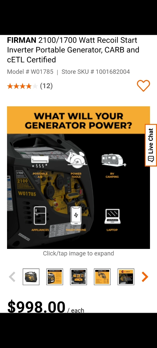 New, FIRMAN 2100/1700 Watt Recoil Start Inverter Generator - photo 3