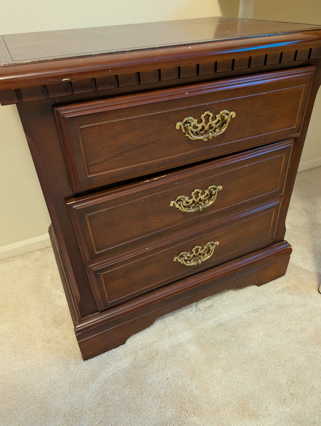 Wooden Nightstand with 3 Drawers