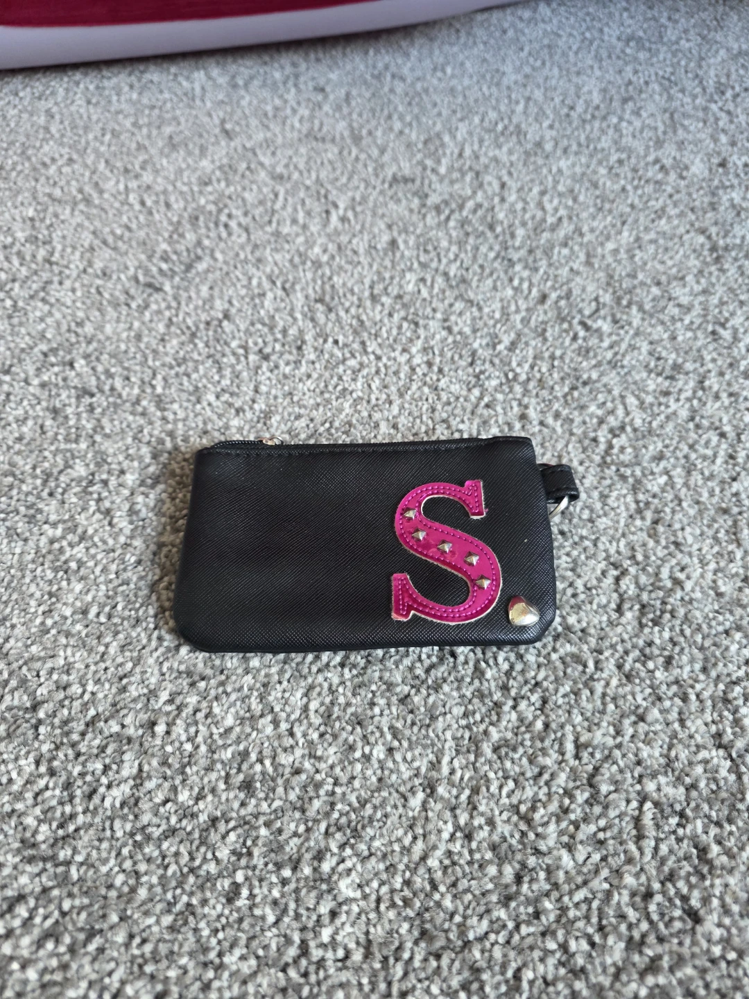 Black Coin Pouch with Pink "S"