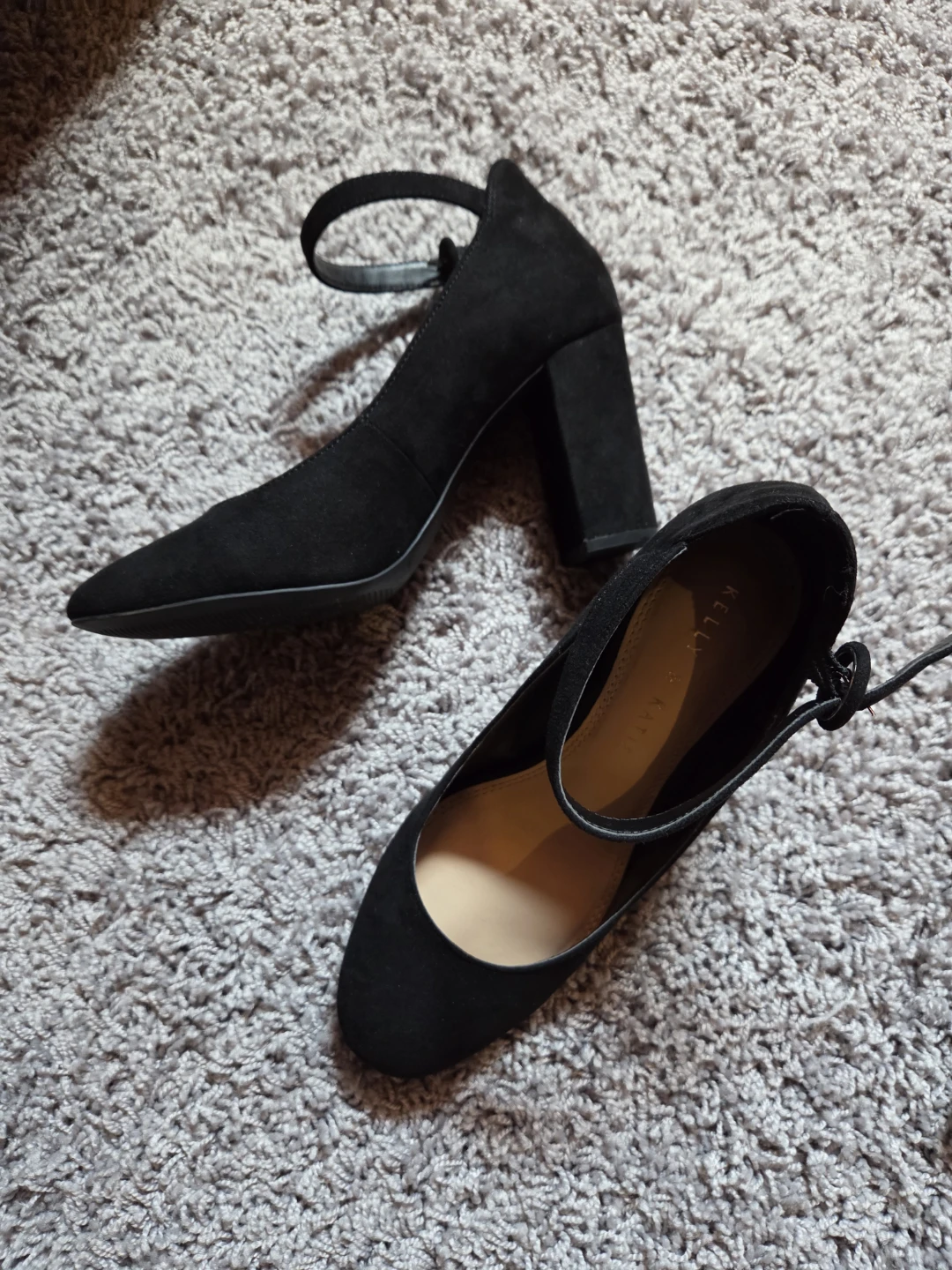 Kelly & Katie Black Suede Ankle Strap Heels