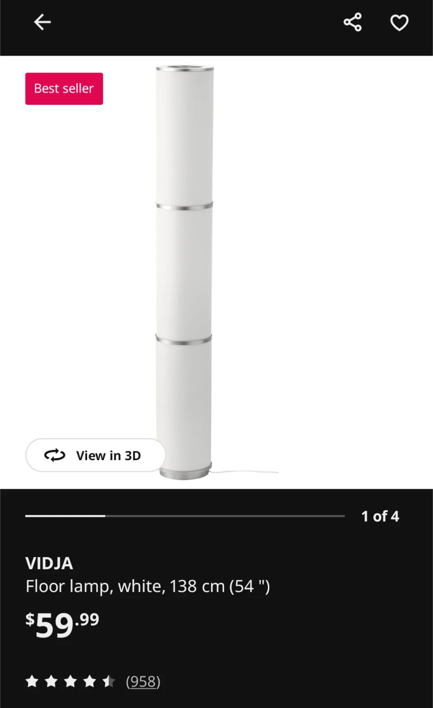 IKEA VIDJA Floor Lamp White 138 cm - photo 3