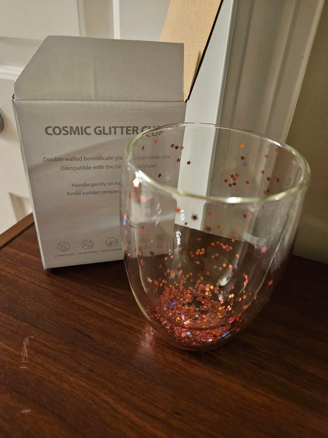 ⚽️Cosmic Glitter Double Walled Glass Cup