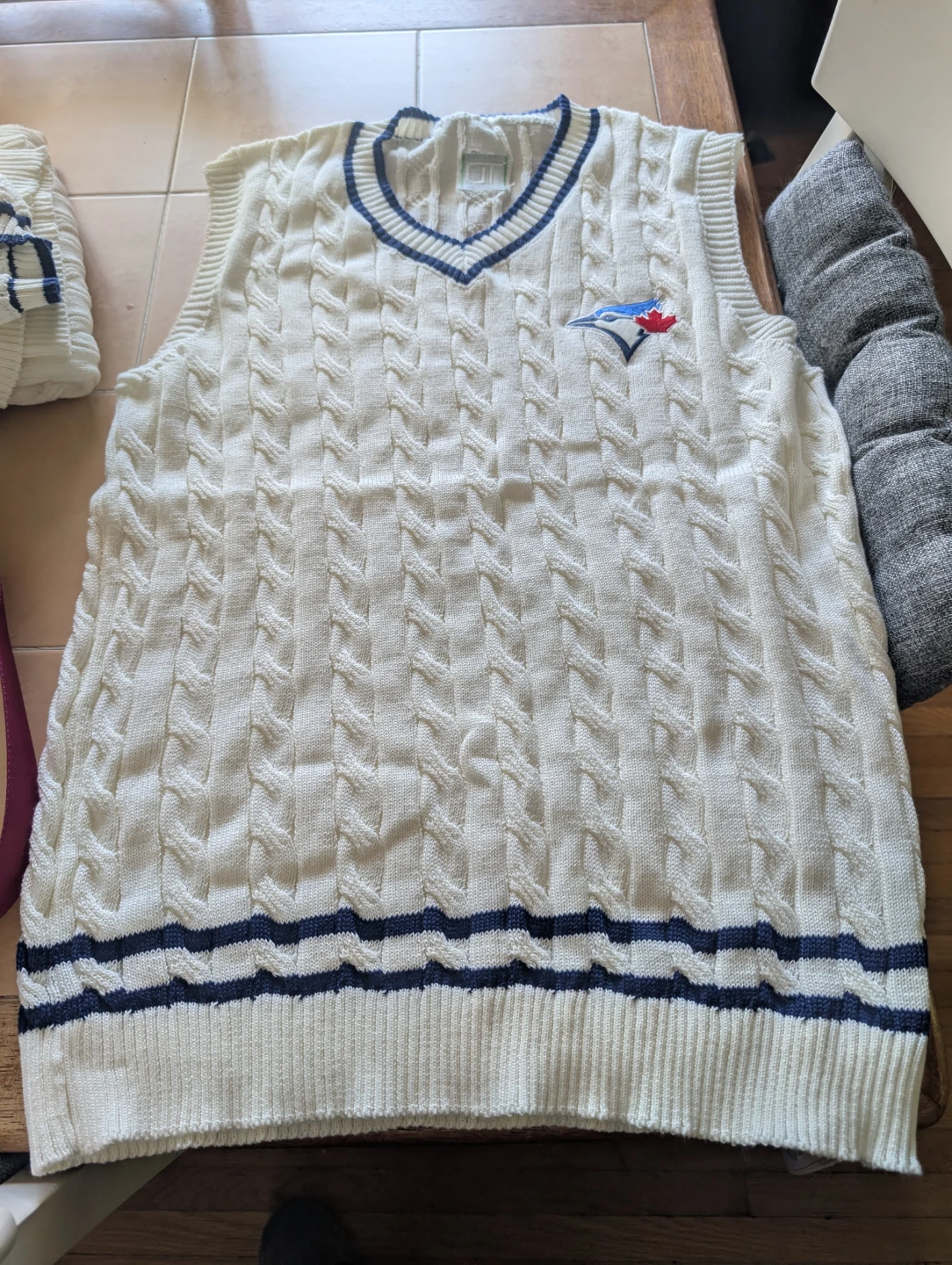 White Toronto Blue Jays Cable Knit V-Neck Sweater Vest