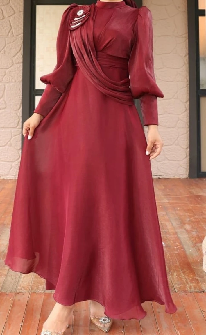 Maroon Evening Gown with Embellishment