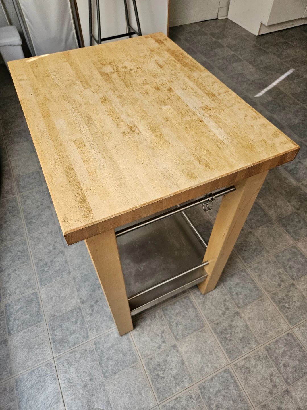 Wooden Kitchen Island Cart with Stainless Steel Shelf