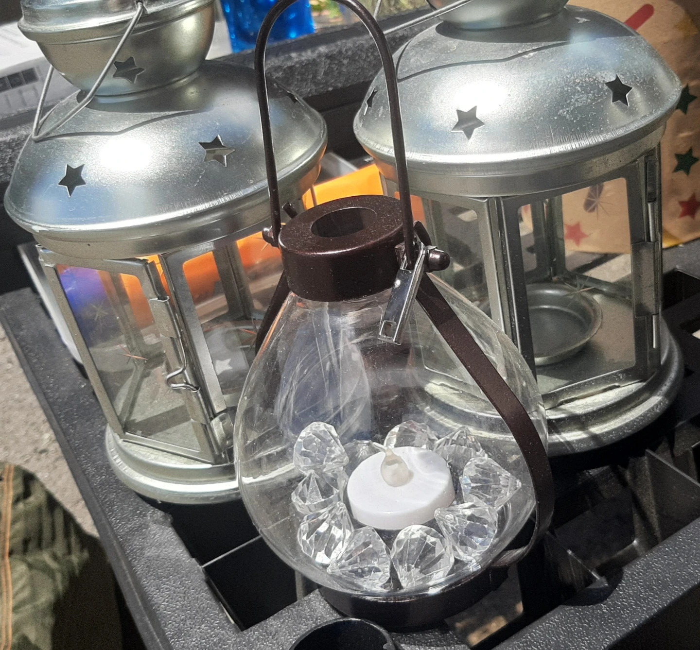 Decorative Lantern with LED Candle and Gems