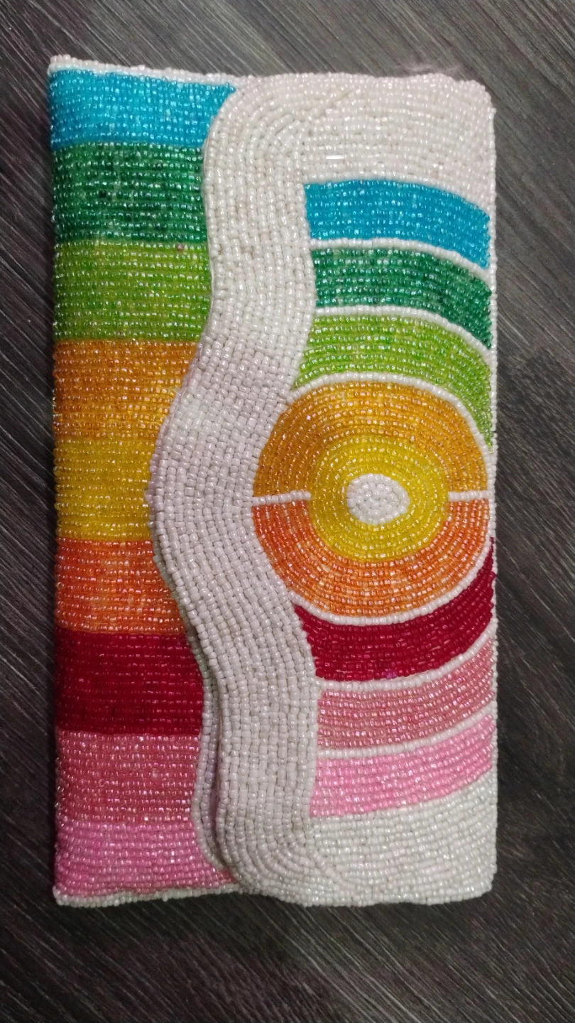Beaded Clutch Purse Rainbow Floral Design