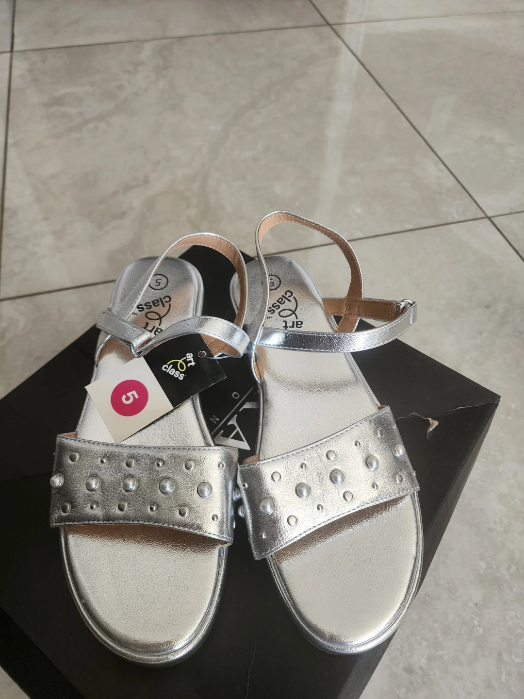 Art Class Silver Studded Sandals Size 5